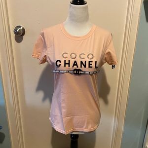 Peach Short Sleeve Tee with Logo Print